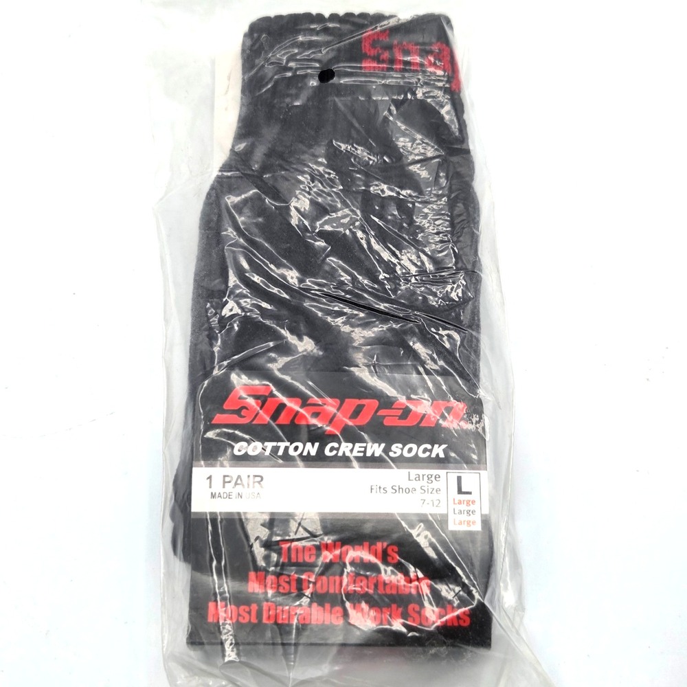NEW Snap-On Cotton Crew Socks Black Large( Size 7-12) 1 Pair Official Licensed